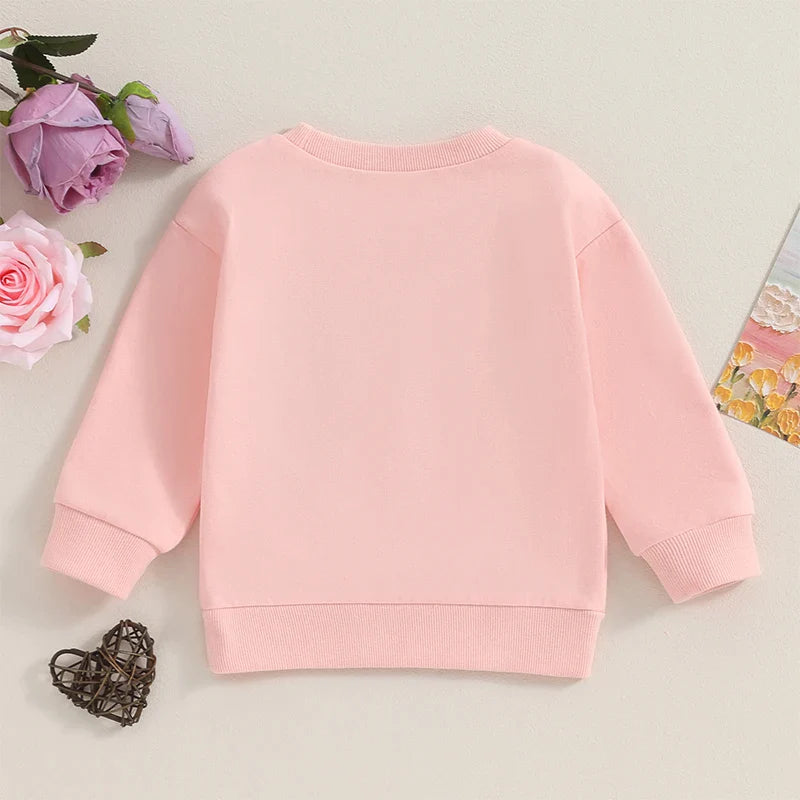 Baby Toddler Pink Loved Valentine’s Day Embroidery Long Sleeve Sweater