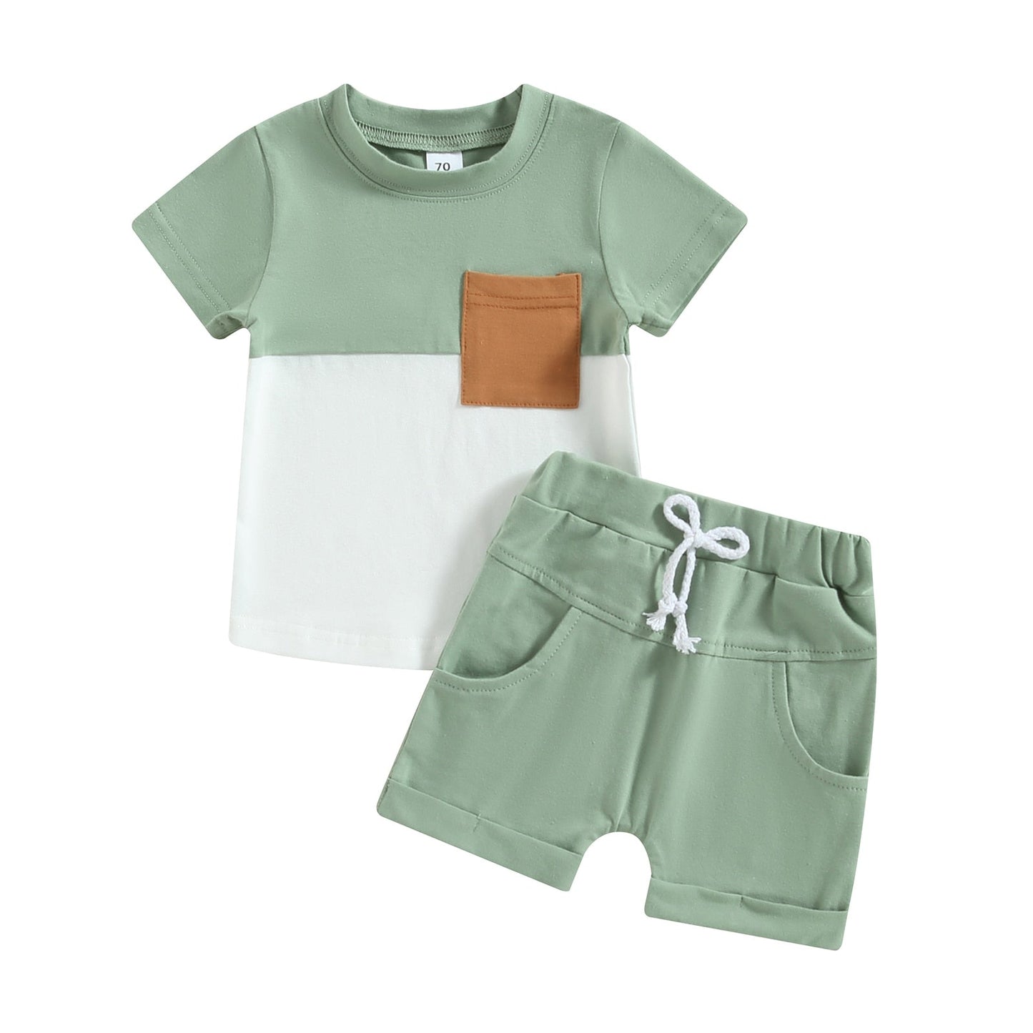 2 Pc Set: 0-3T Toddler Infant Baby Boy Color Block Tee and Shorts Summer Set