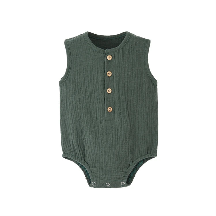 0-2T Summer Baby 100% Cotton Linen Bodysuits Sleeveless Romper