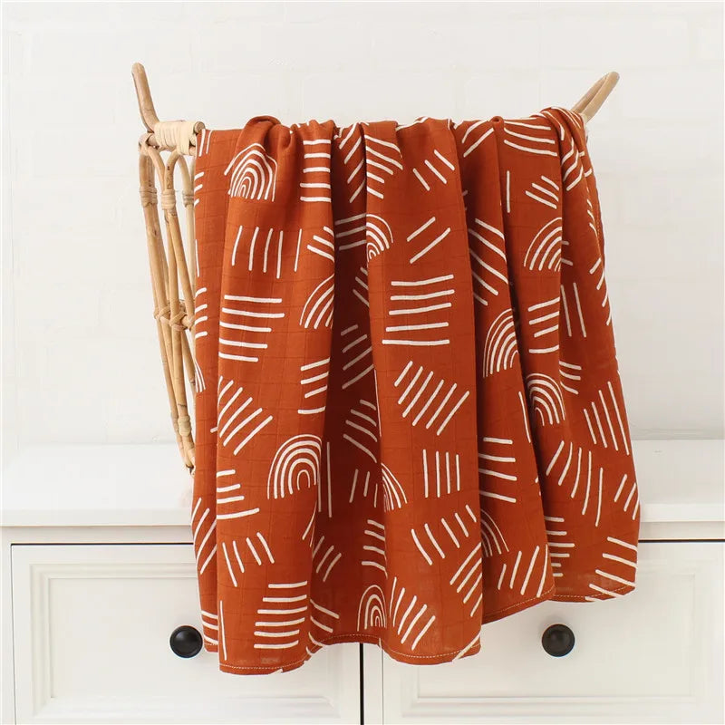 Muslin Cotton Swaddle Boho Neutral Print Blankets