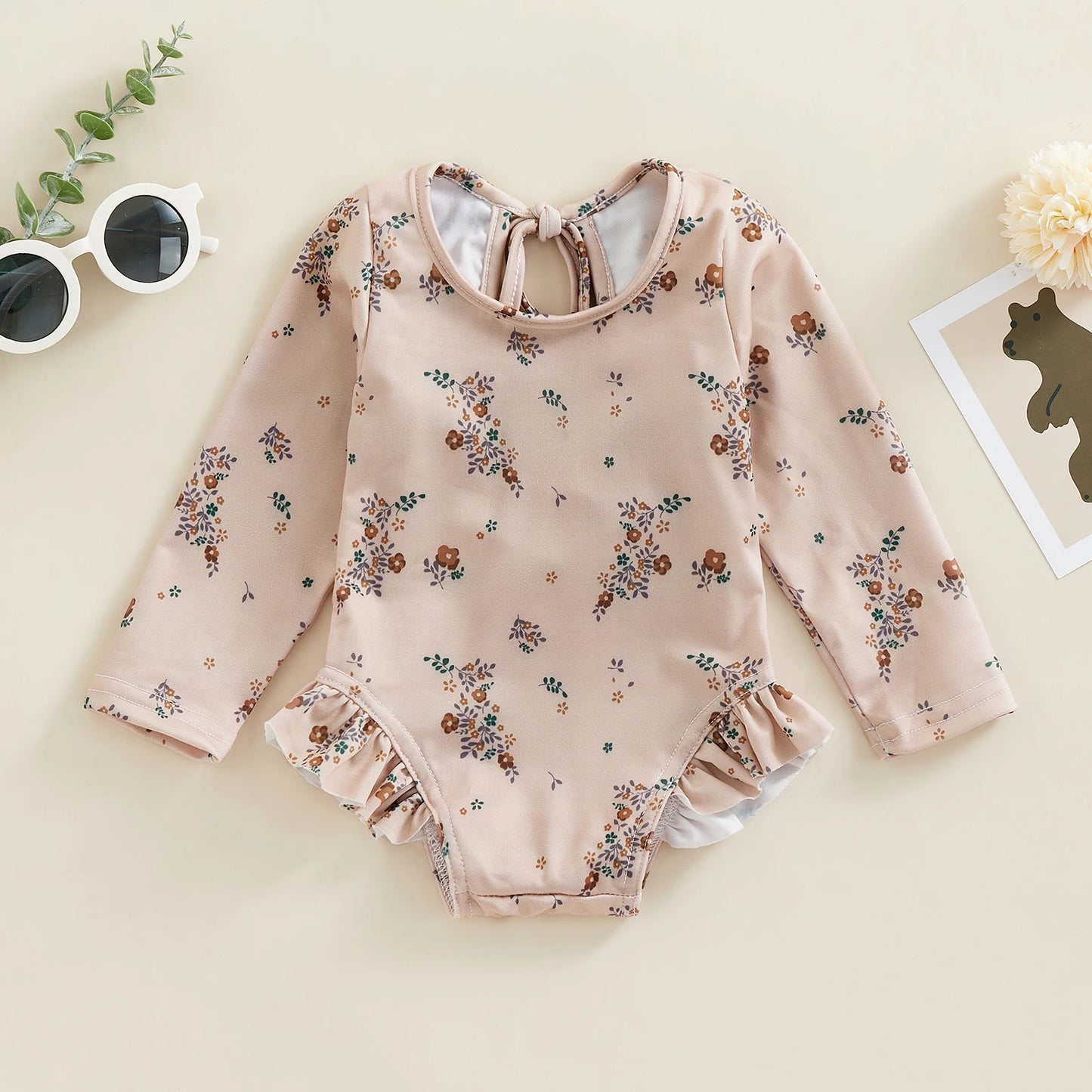 0-4T Baby Girls Summer Floral Ruffles Bathing Suit Swimwear