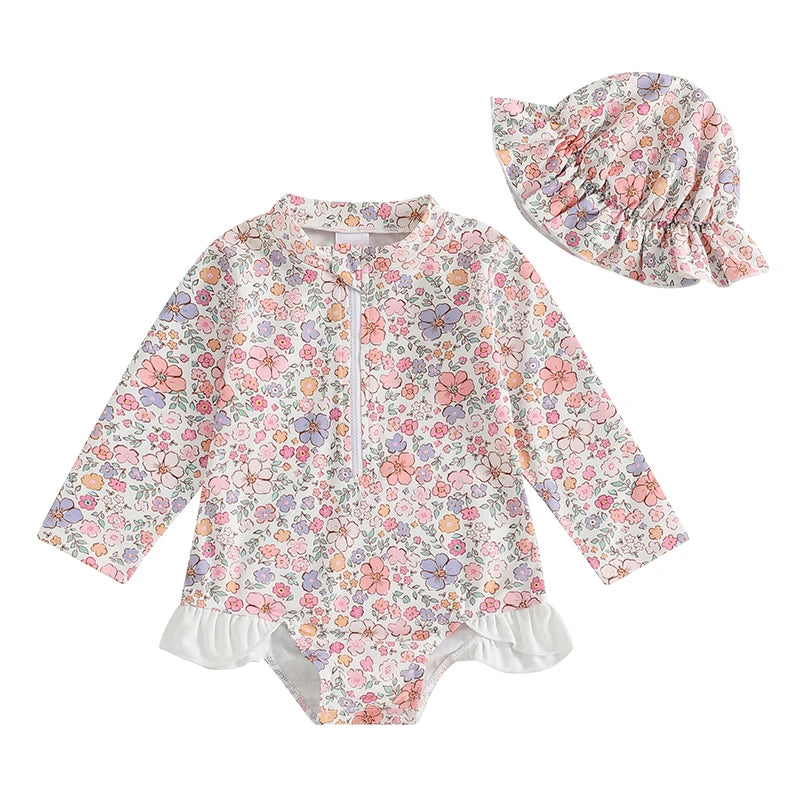 0-4T Baby Girls Summer Floral Ruffles Bathing Suit Swimwear