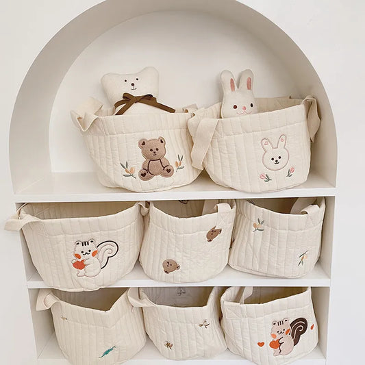 Soft Embroidered Cotton Toy Storage Bag Diaper Caddy