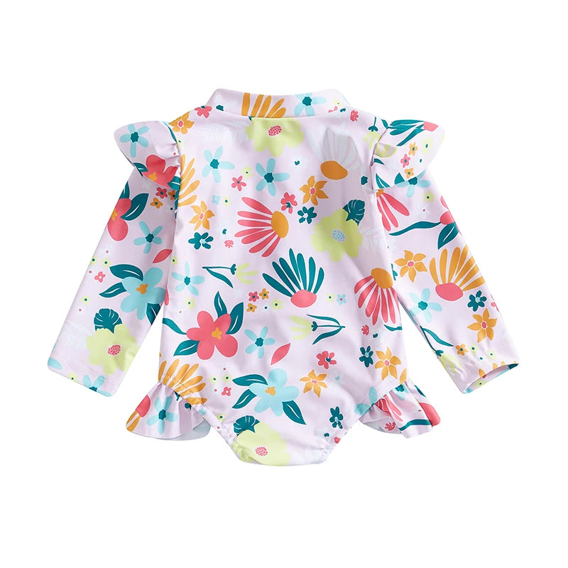 0-4T Baby Girls Summer Floral Ruffles Bathing Suit Swimwear
