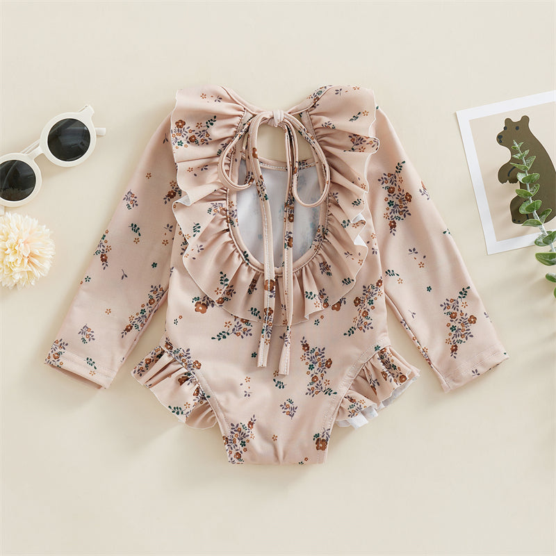 0-4T Baby Girls Summer Floral Ruffles Bathing Suit Swimwear