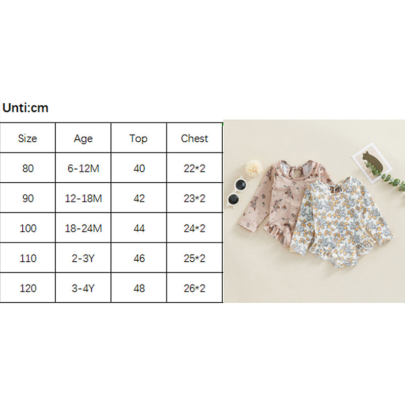 0-4T Baby Girls Summer Floral Ruffles Bathing Suit Swimwear