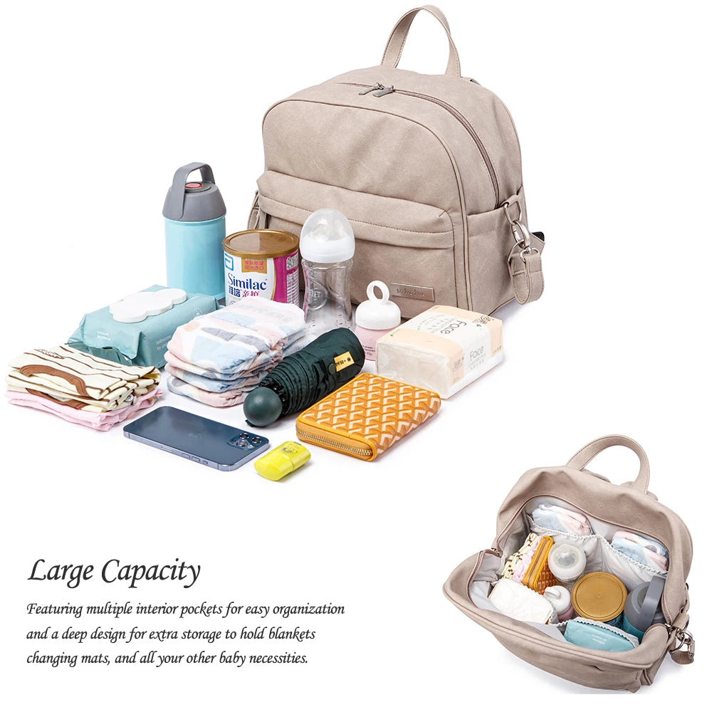 Black Leather Diaper Bag Baby Backpack Stroller Fit