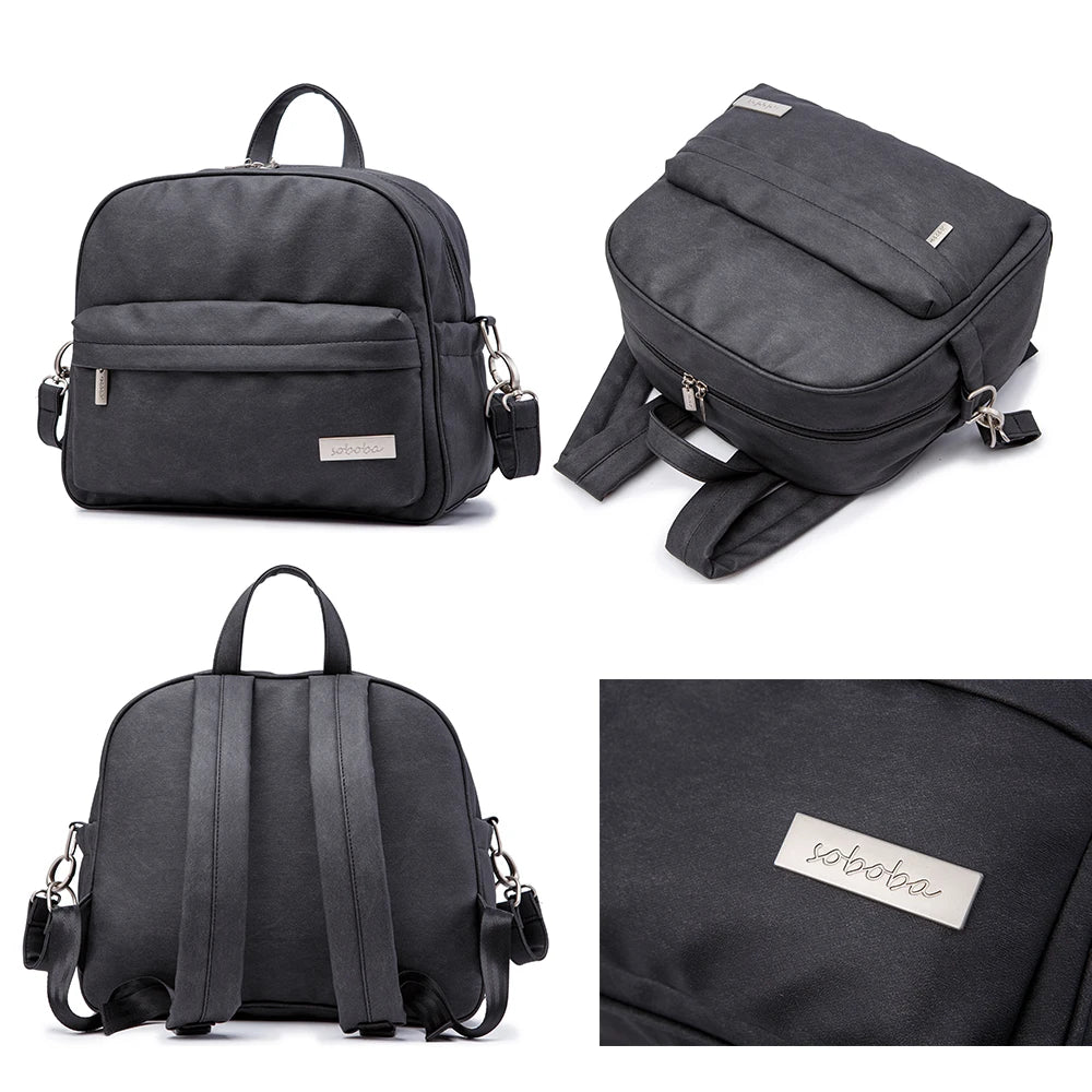 Black Leather Diaper Bag Baby Backpack Stroller Fit