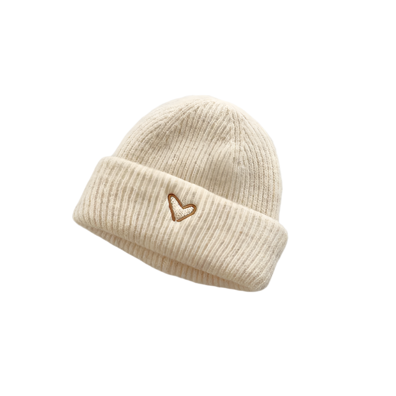 Unisex Cream Love Embroidery Toddler Kids Winter Knitted Hat