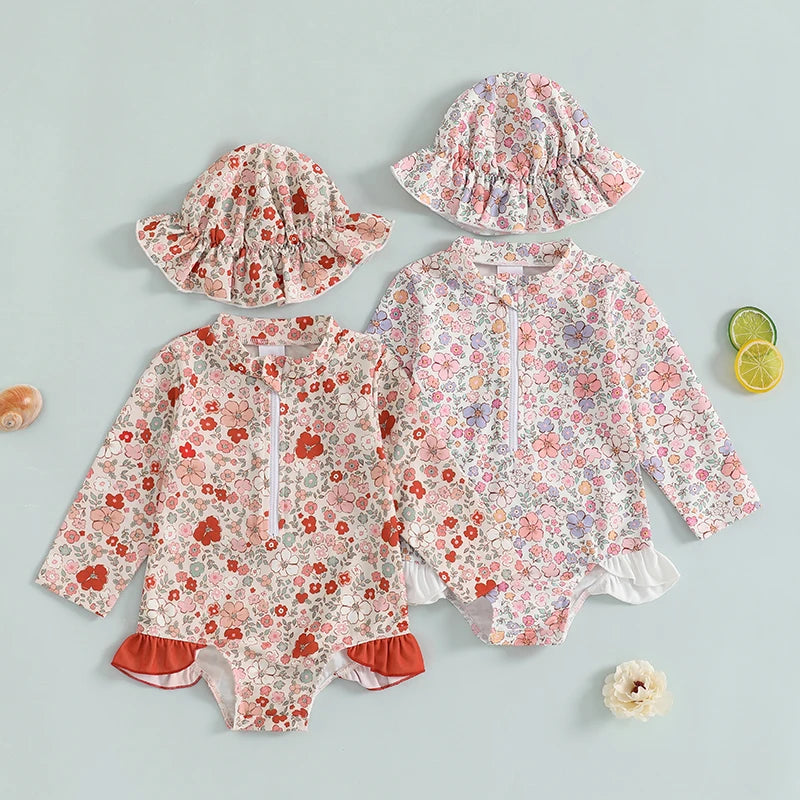 0-4T Baby Girls Summer Floral Ruffles Bathing Suit Swimwear
