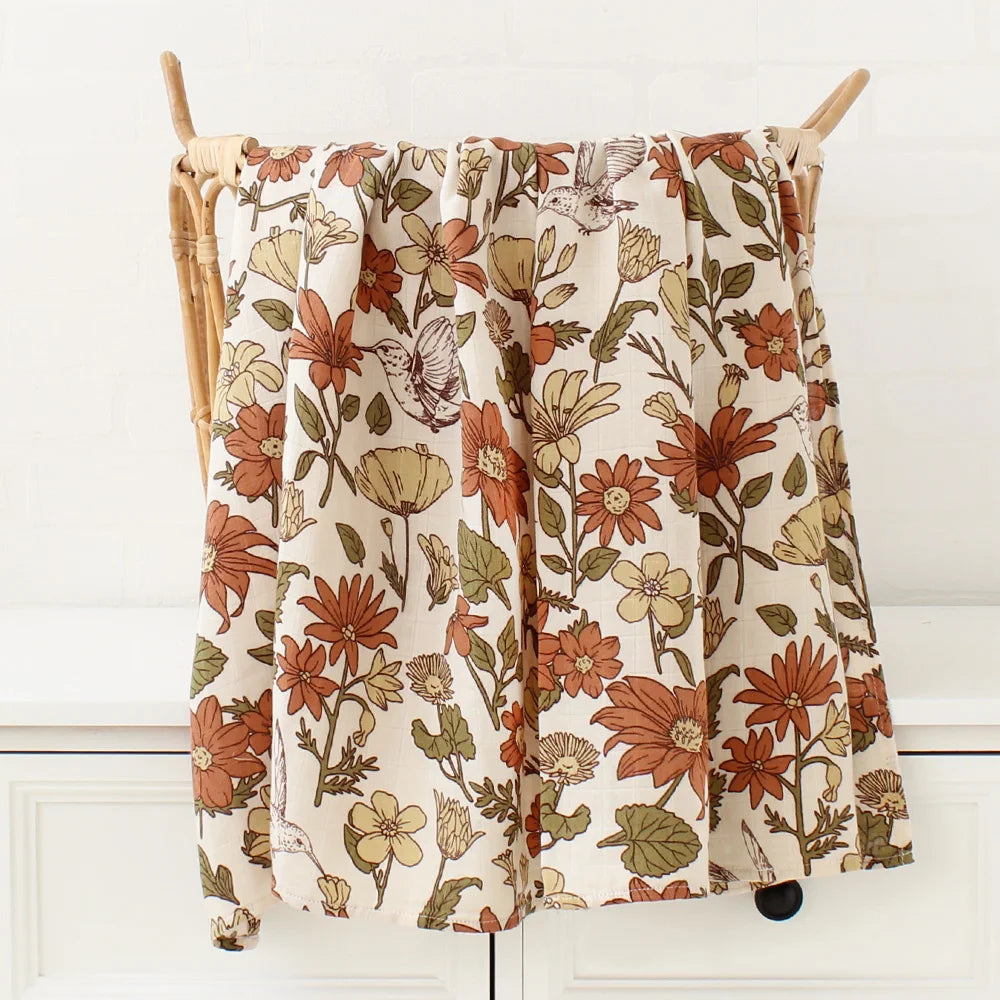 Muslin Cotton Swaddle Floral Print Blankets