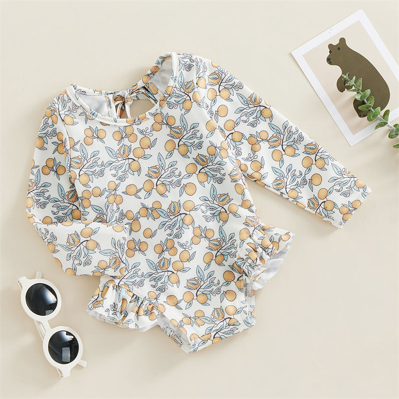 0-4T Baby Girls Summer Floral Ruffles Bathing Suit Swimwear