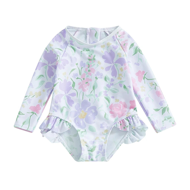 0-4T Baby Girls Summer Floral Ruffles Bathing Suit Swimwear