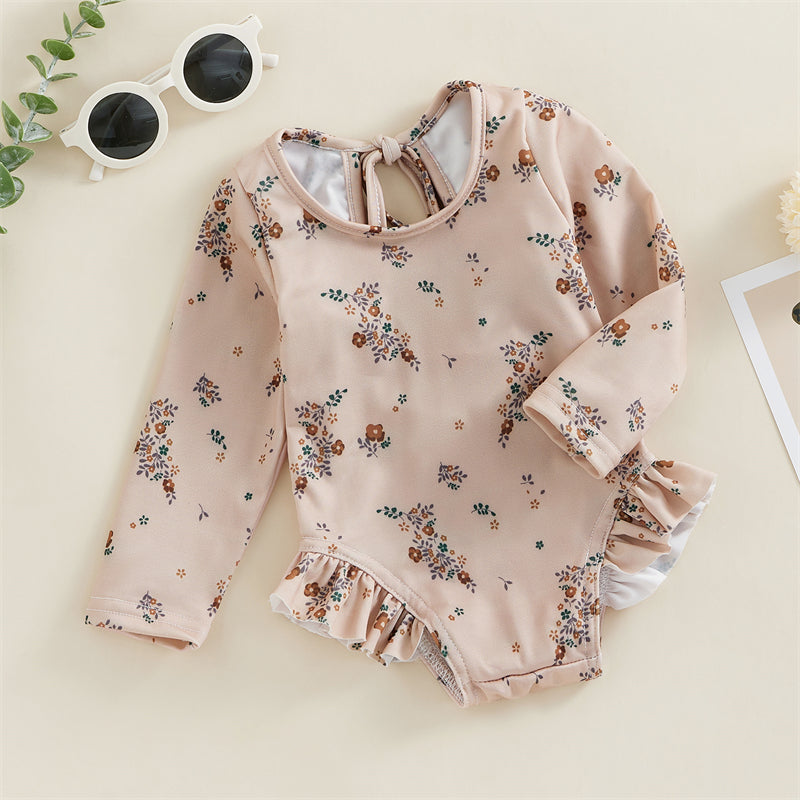 0-4T Baby Girls Summer Floral Ruffles Bathing Suit Swimwear