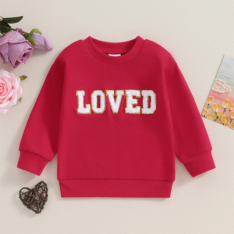 Baby Toddler Red Loved Valentine’s Day Embroidery Long Sleeve Sweater