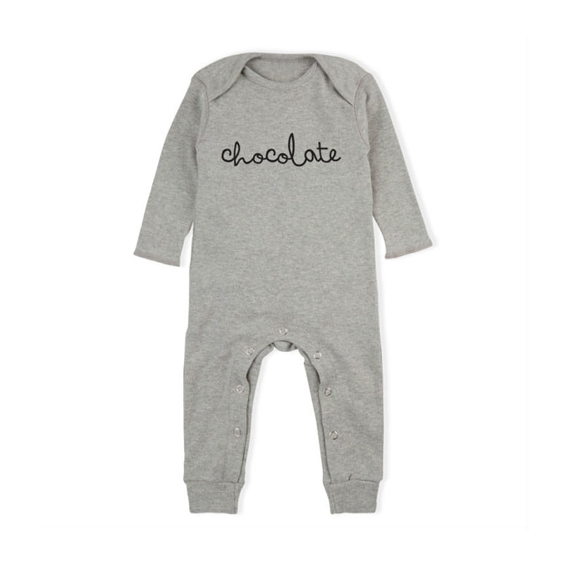 Baby Chocolate Grey Print Unisex Long Sleeve Baby Romper Pajamas
