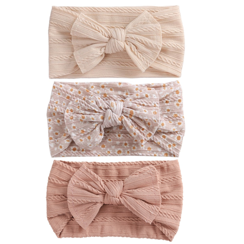 3 Pc: Solid Color Baby Girls Headband with Bow Hair Accessories