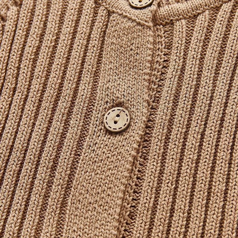 Unisex Infant Toddler Tan Solid Knit Long Sleeve One Piece Button Romper