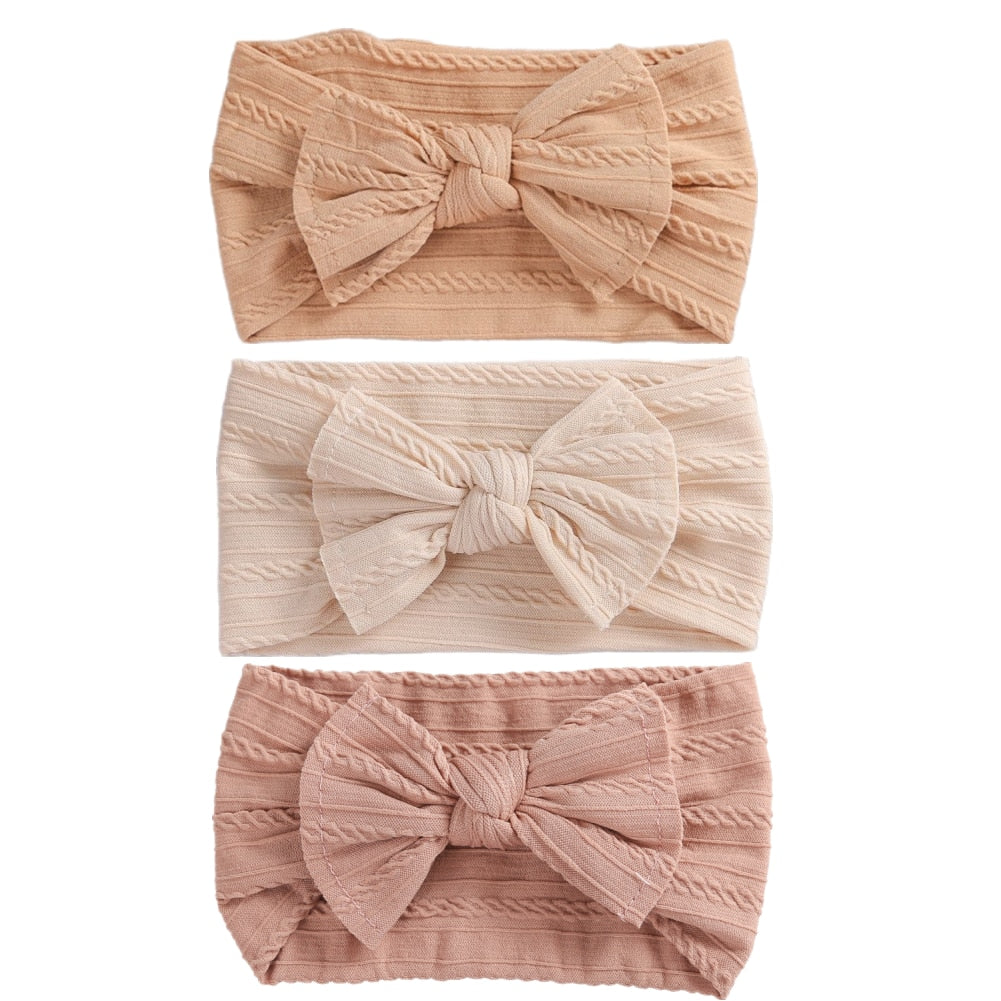 3 Pc: Solid Color Baby Girls Headband with Bow Hair Accessories