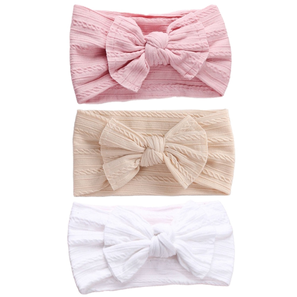 3 Pc: Solid Color Baby Girls Headband with Bow Hair Accessories