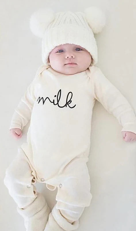 Baby Milk White Unisex Long Sleeve Baby Romper Pajamas