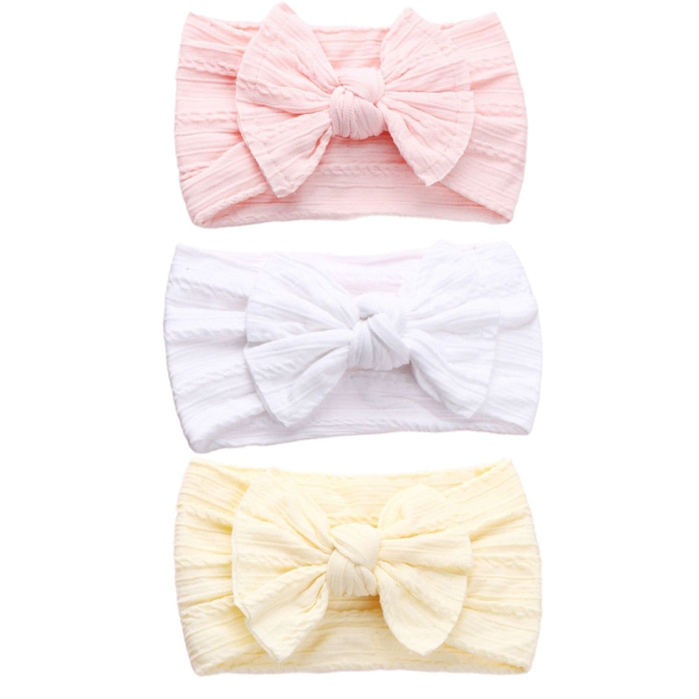 3 Pc: Solid Color Baby Girls Headband with Bow Hair Accessories