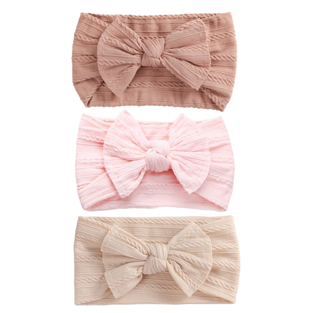 3 Pc: Solid Color Baby Girls Headband with Bow Hair Accessories
