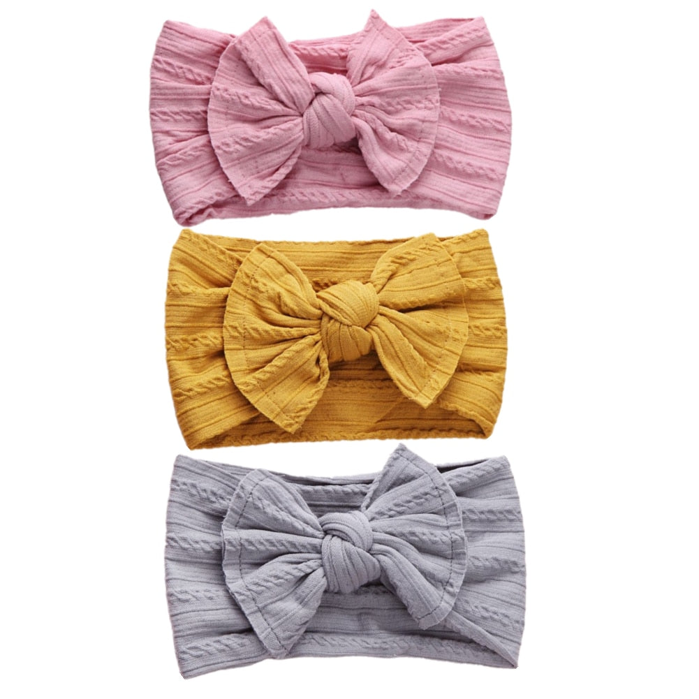 3 Pc: Solid Color Baby Girls Headband with Bow Hair Accessories