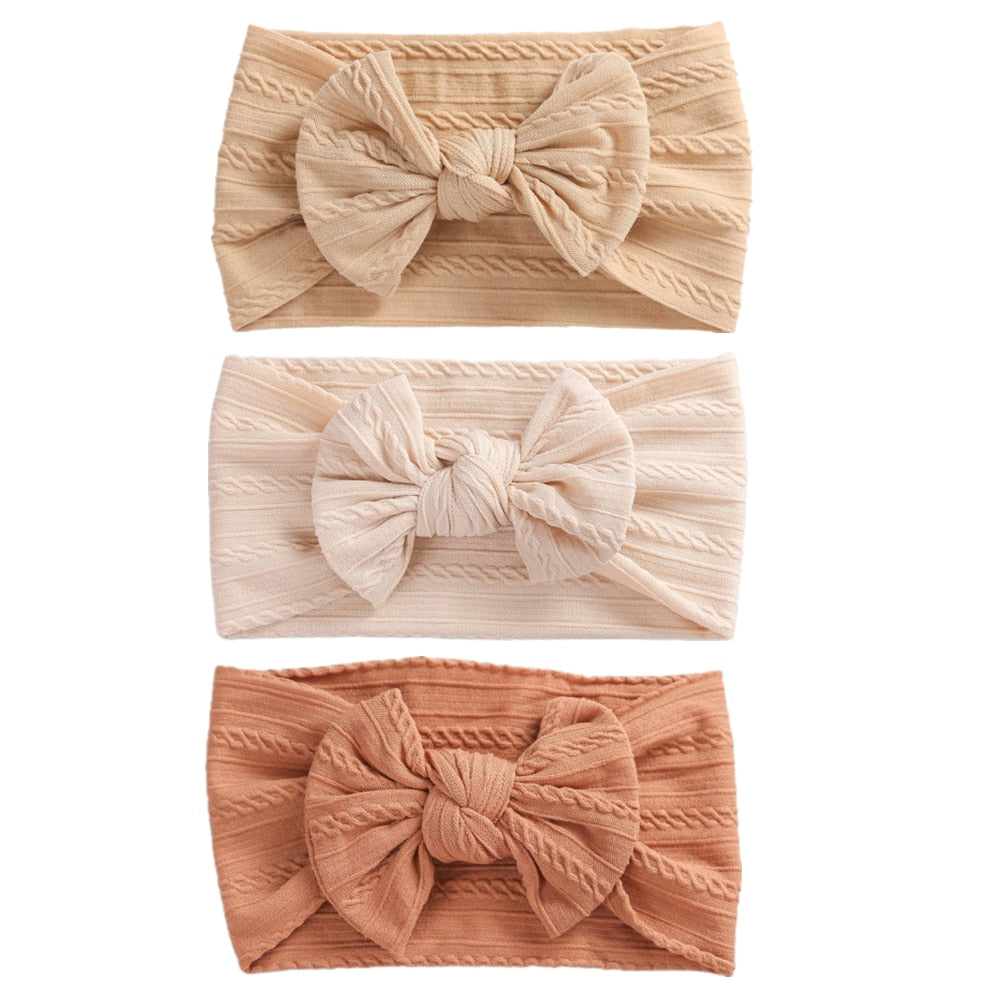 3 Pc: Solid Color Baby Girls Headband with Bow Hair Accessories