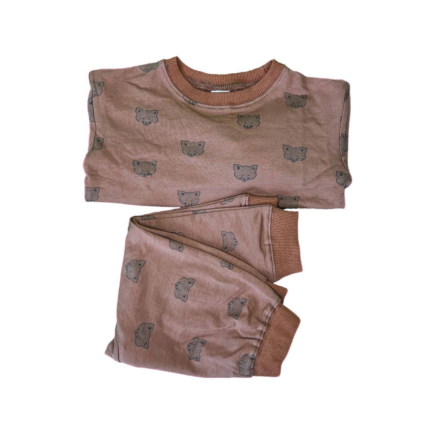 2 pc Set: Baby 0-5T Matching Brown Animal Print Sweater Top and Bottom Set