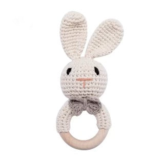 Rabbit Crochet Wooden Rattle and Teether