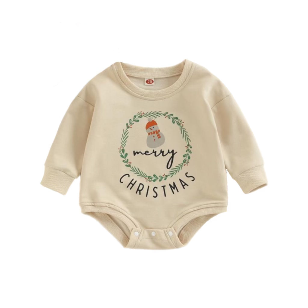 Unisex Infant Toddler Beige Merry Christmas Winter Print Long Sleeve Pullover Sweater