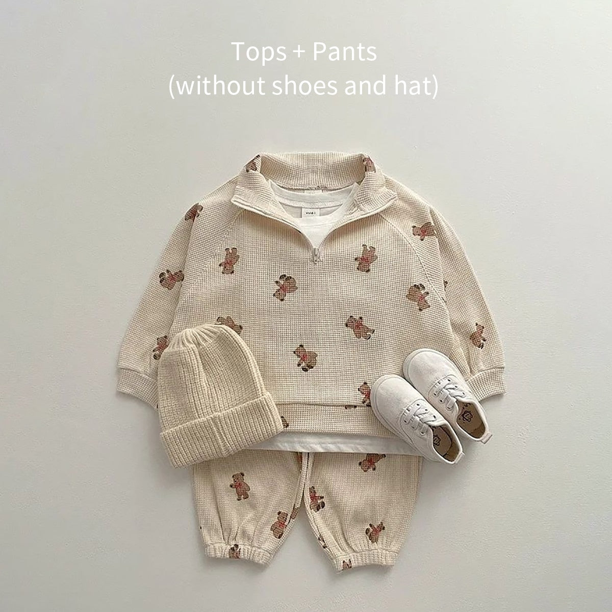 2 Pc Set: Unisex Infant Toddler Bear Print Quarter Zip Sweater and Joggers