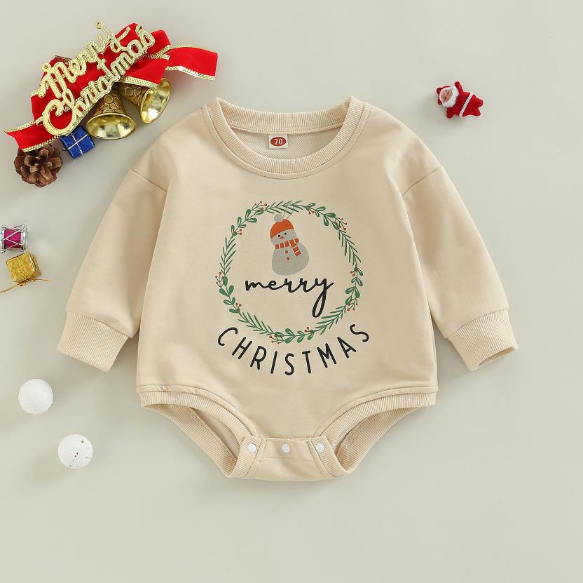 Unisex Infant Toddler Beige Merry Christmas Winter Print Long Sleeve Pullover Sweater