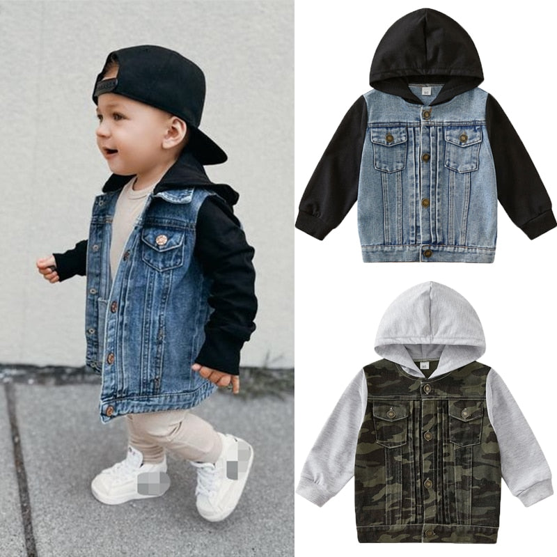Toddler Boys Denim Hooded Coat Jacket Outerwear