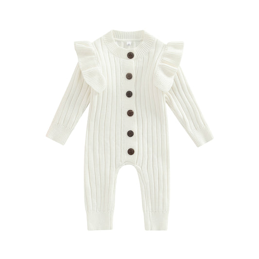 Baby Girls Toddler Fall Winter White Knit Ruffle Romper Jumpsuit