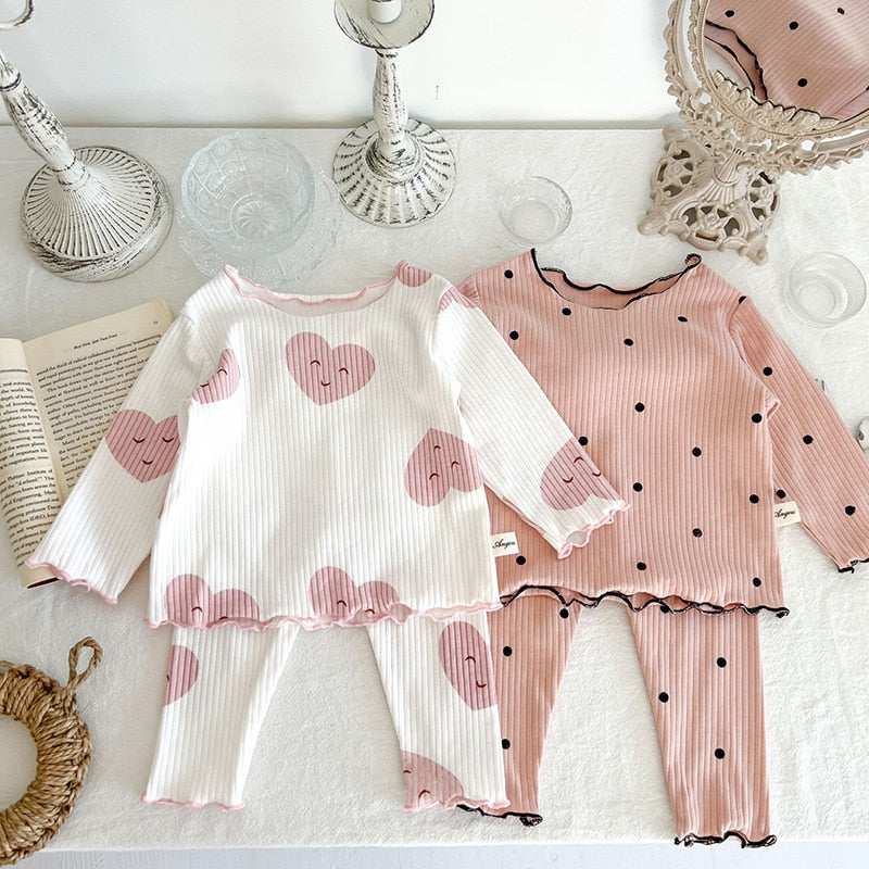 2 Pc Set Infant Toddler Baby Girls Pink Hearts Pajama Set