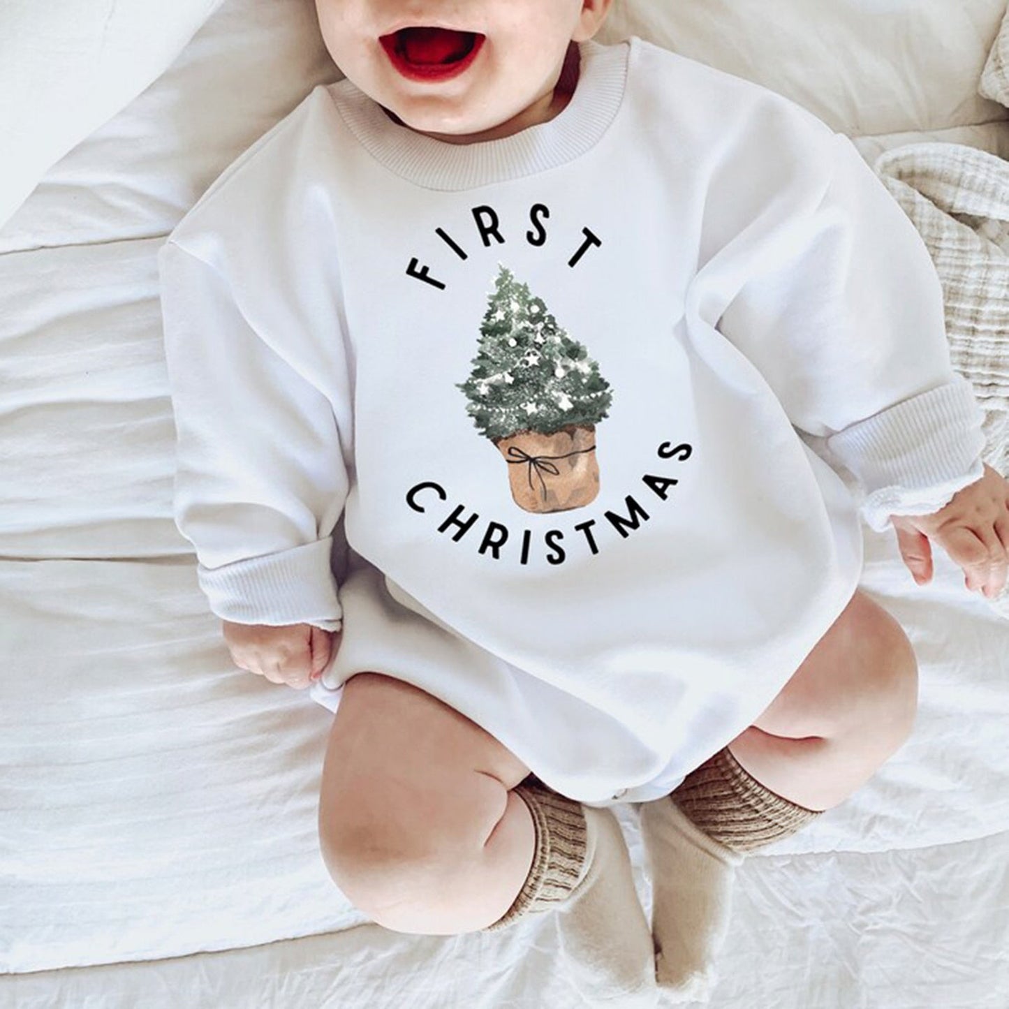 Unisex Infant Toddler First Christmas Winter Print Long Sleeve Pullover Sweater