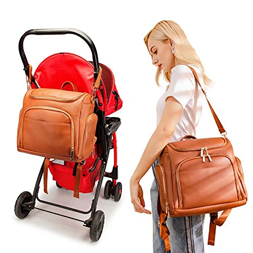 Baby Vegan Leather Wide Diaper Bag Travel Backpack with Changing Pad & Accessories