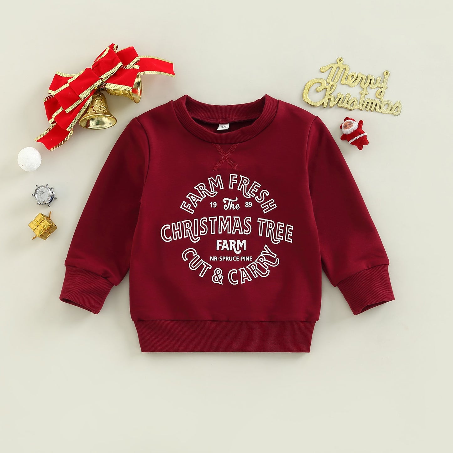 Unisex Infant Toddler Kids Red Christmas Tree Print Long Sleeve Pullover Sweatshirt