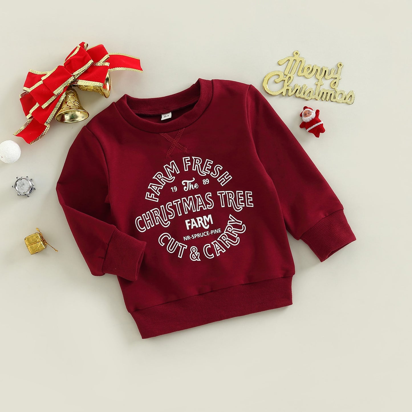 Unisex Infant Toddler Kids Red Christmas Tree Print Long Sleeve Pullover Sweatshirt