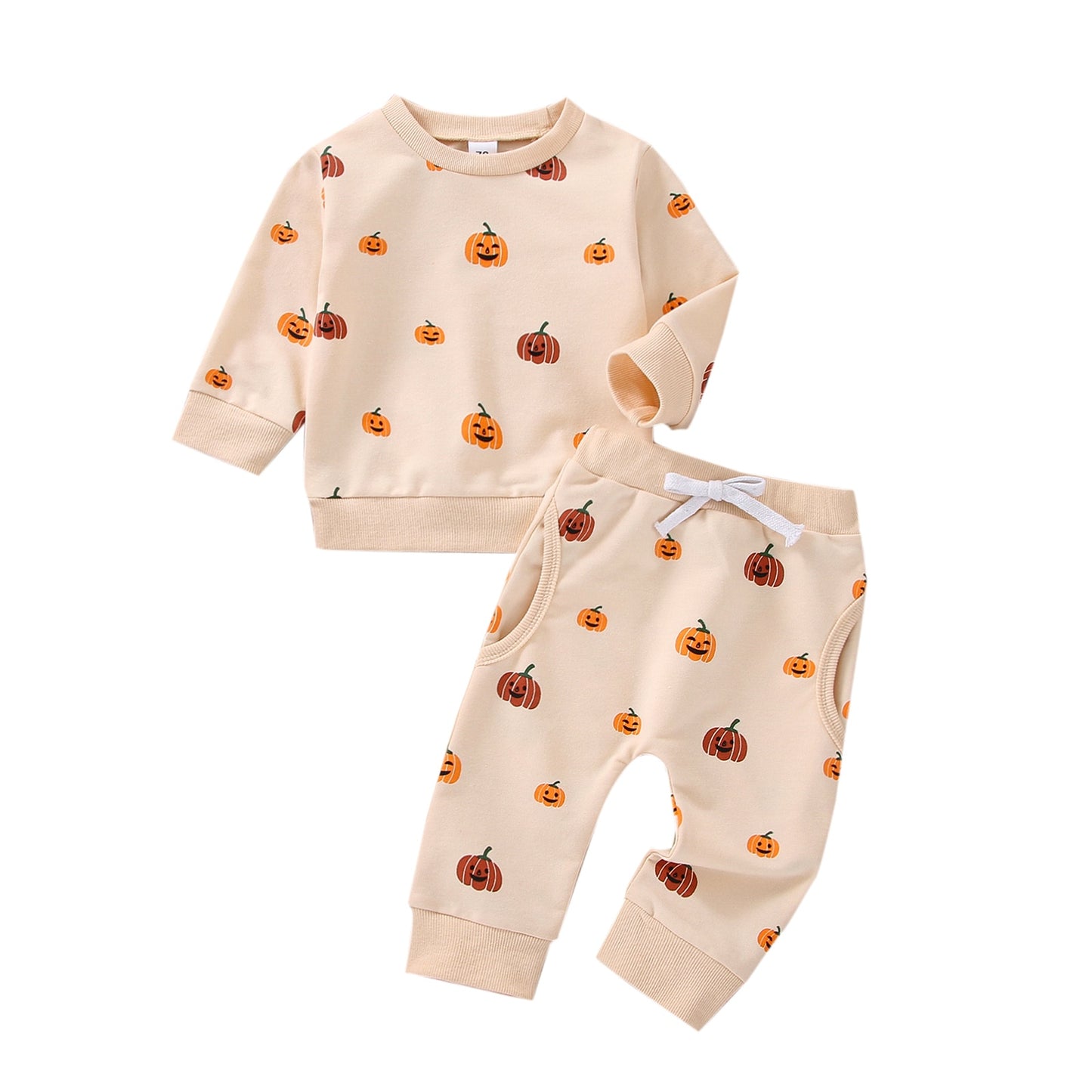 2 Pc Set: Unisex Baby Infant Toddler Halloween Pumpkin Sweater and Pants Outfit