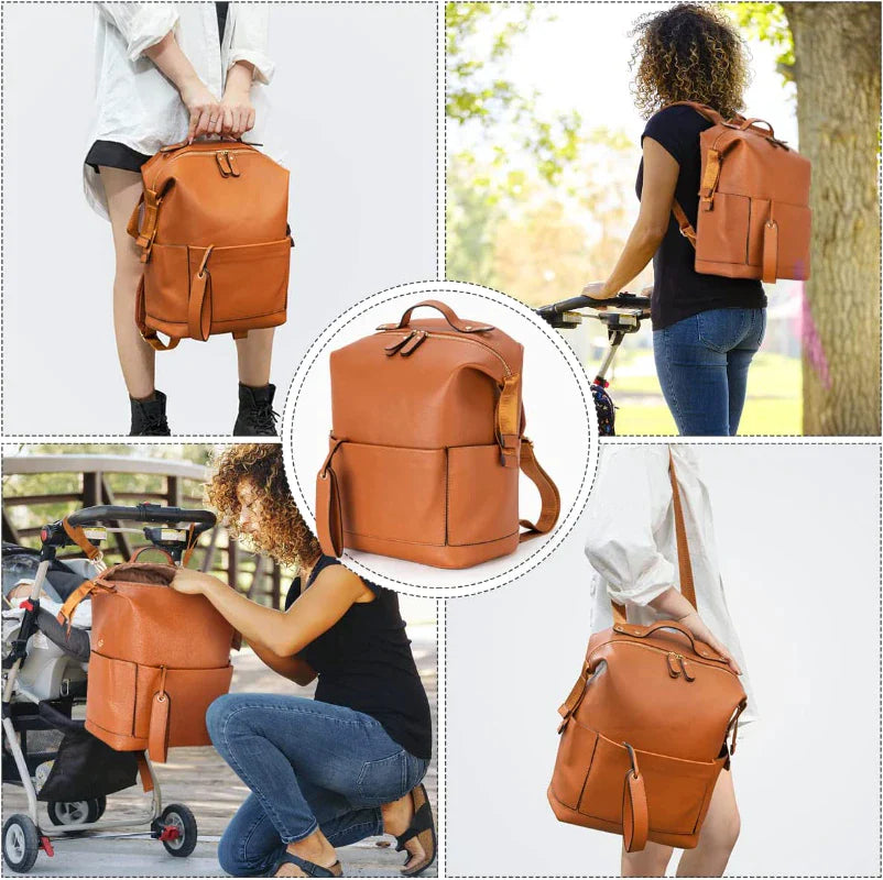 Baby Vegan Leather Diaper Bag Travel Backpack with Changing Pad & Accessories