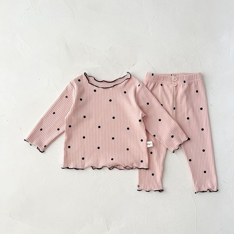 2 Pc Set Infant Toddler Baby Girls Pink Polka Dot Pajama Set