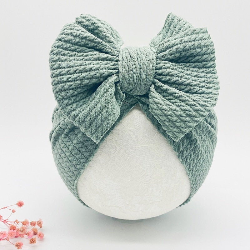 1 Pc: Solid Color Baby Girls Knotted Beanie Hat with Bow Hair Accessories