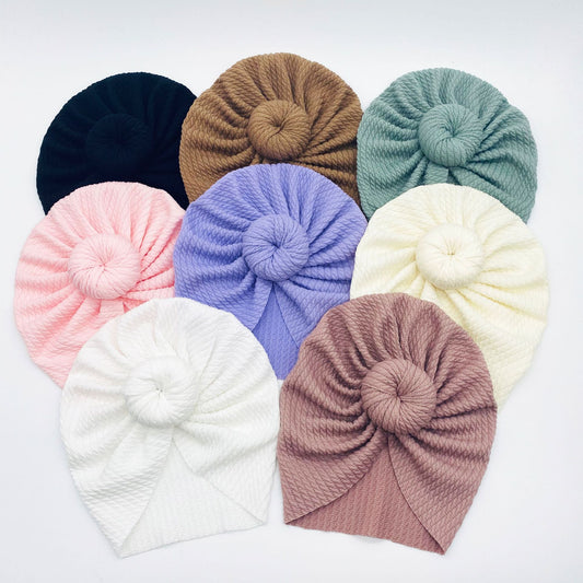 1 Pc: Solid Color Baby Girls Knotted Beanie Hat with Bow Hair Accessories