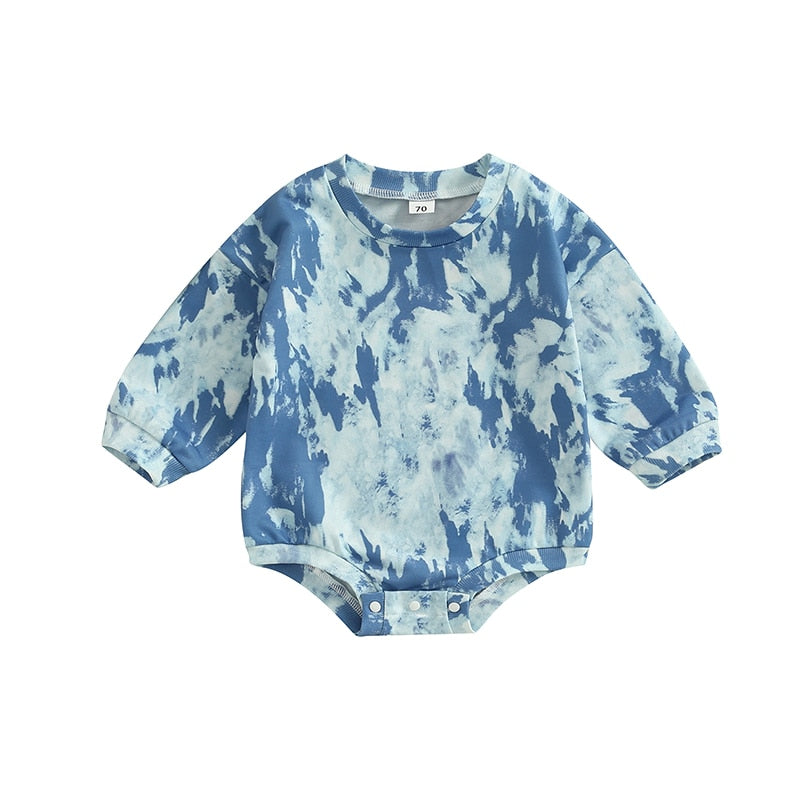 0-24M Blue Tie-Dye Long Sleeve Sweatshirt Romper
