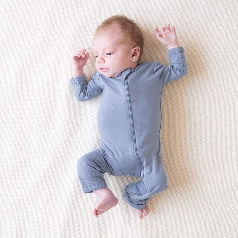 0-24M Baby Toddler Blue One Piece Bamboo Zipper Pajamas