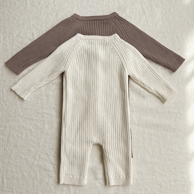0-24M Unisex Coffee Baby Knit Two Piece Romper and Teddy Hat Set