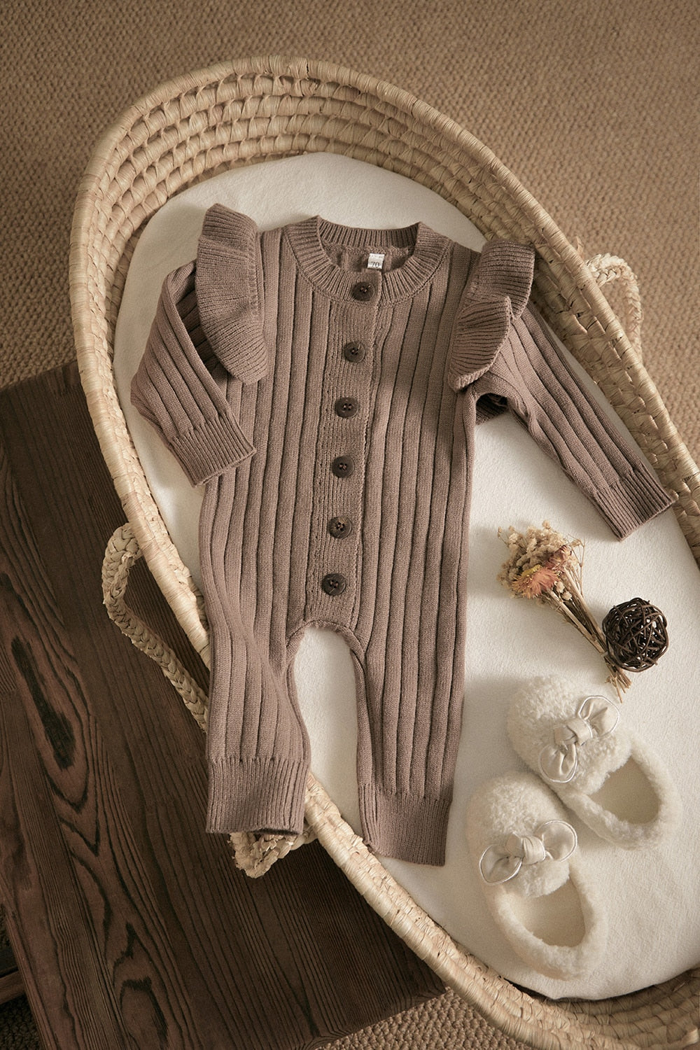 Baby Girls Toddler Fall Winter Chocolate Knit Ruffle Romper Jumpsuit